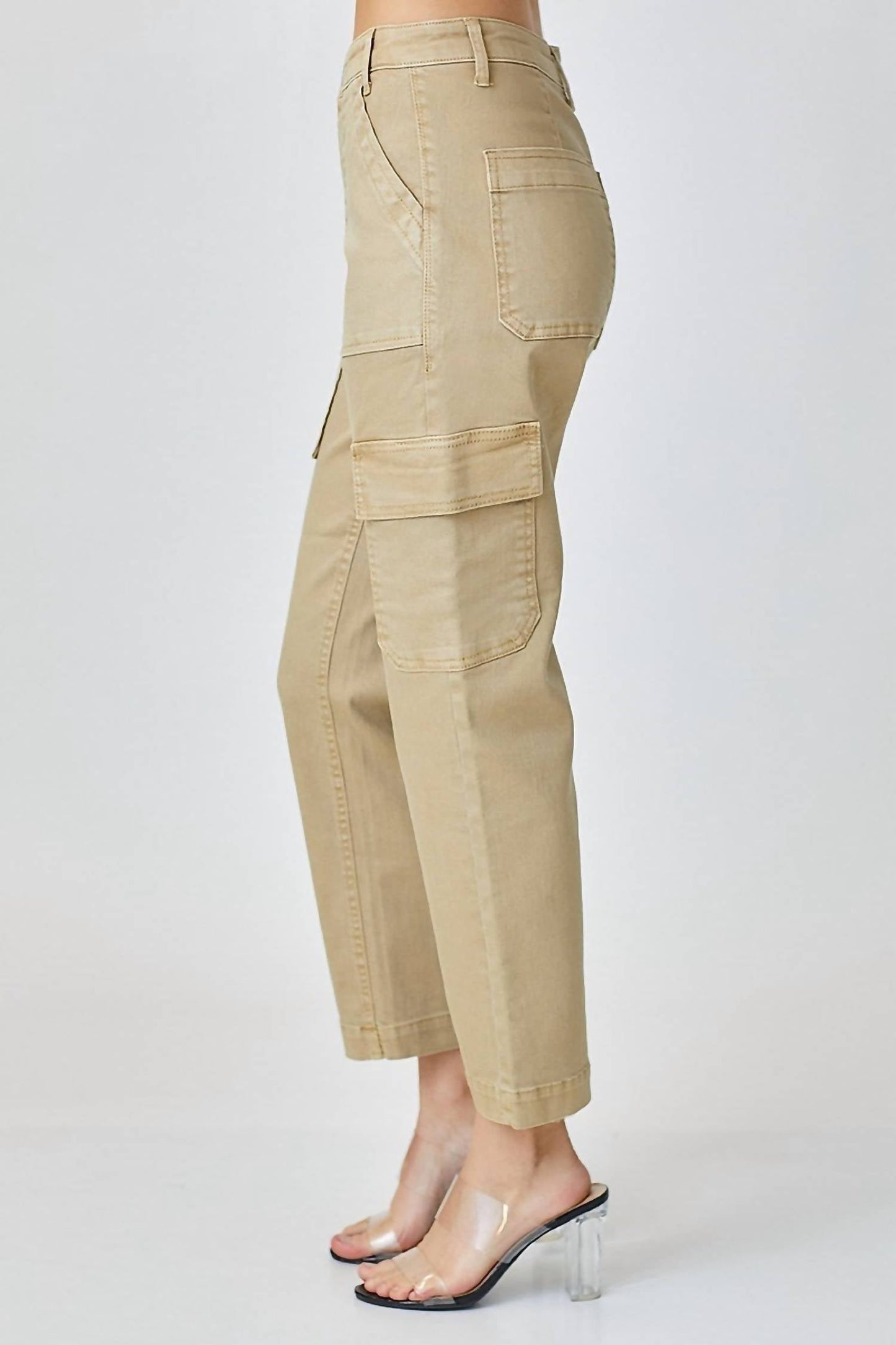 Risen - High-rise Sand Cargo Boyfriend Jeans