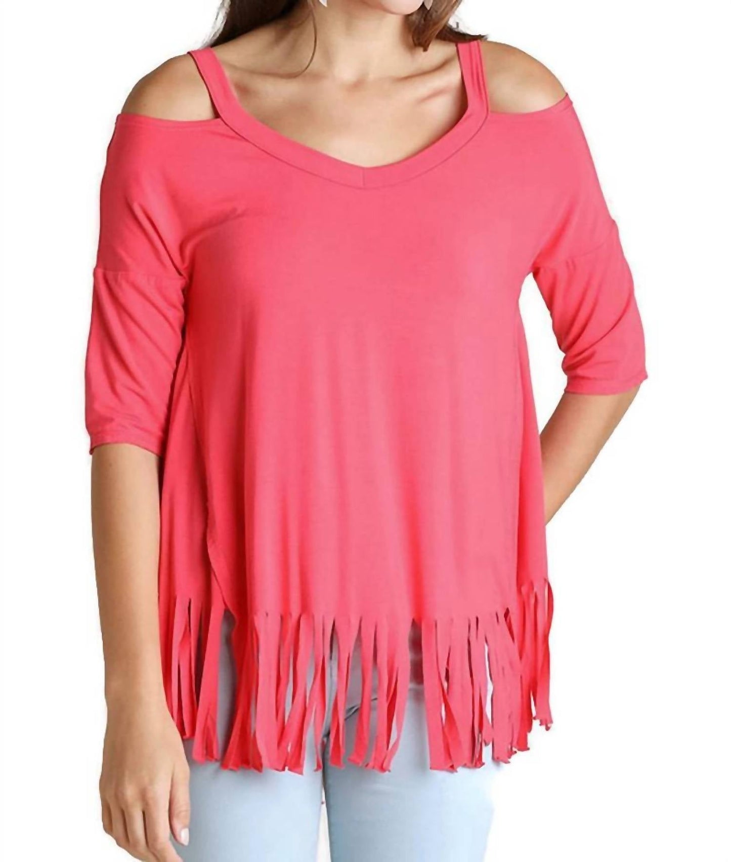 Umgee - Cold Shoulder Fringe Top