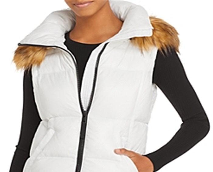 Colete acolchoado com capuz e acabamento em pele sintética Aqua feminino, branco, tamanho pequeno