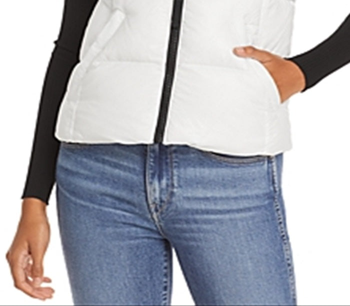 Colete acolchoado com capuz e acabamento em pele sintética Aqua feminino, branco, tamanho pequeno