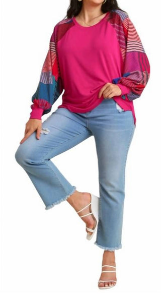 Umgee - Mixed Print Long Sleeves Top
