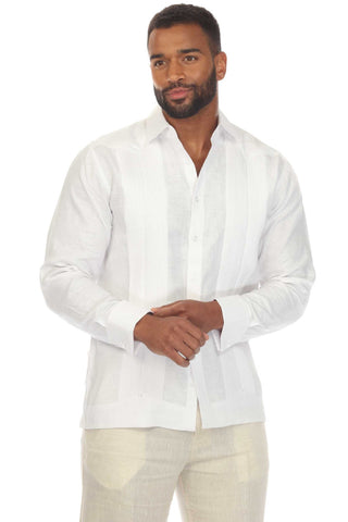 Camisa masculina Mojito 100% linho Guayabera Chacabana manga comprida com detalhes plissados ​​tamanho XXL