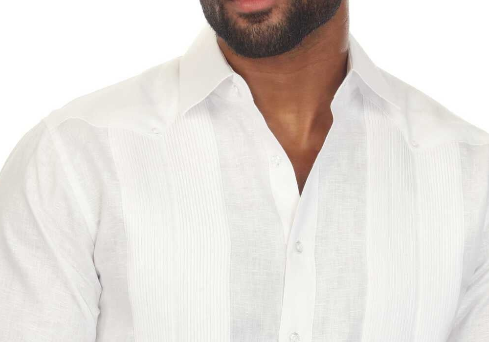Camisa masculina Mojito 100% linho Guayabera Chacabana manga comprida com detalhes plissados ​​tamanho XXL