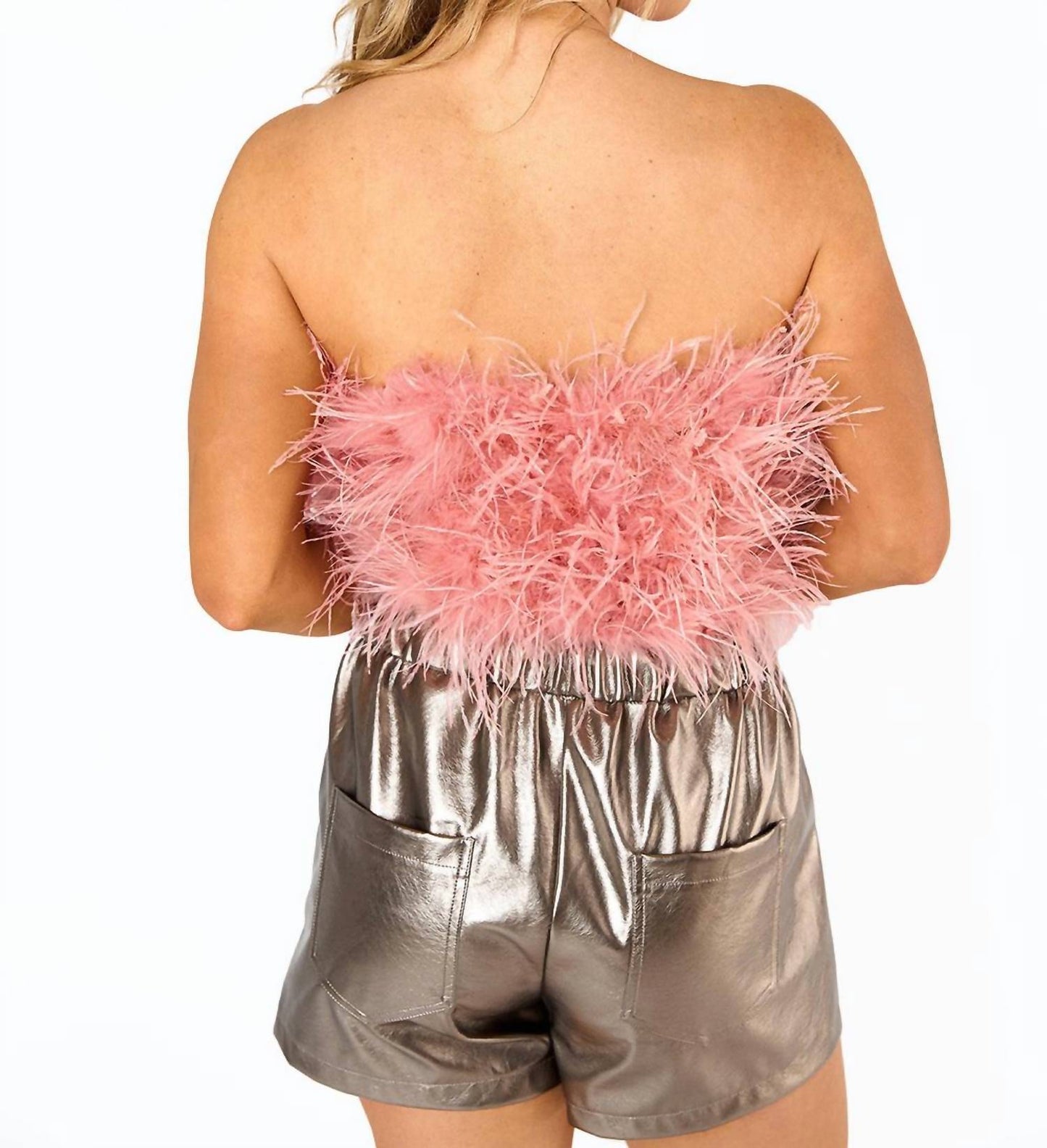 Buddylove - Fancy Strapless Feather Crop Top