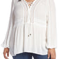 Top feminino Seven7 com cadarço Peasant, branco, tamanho 1X