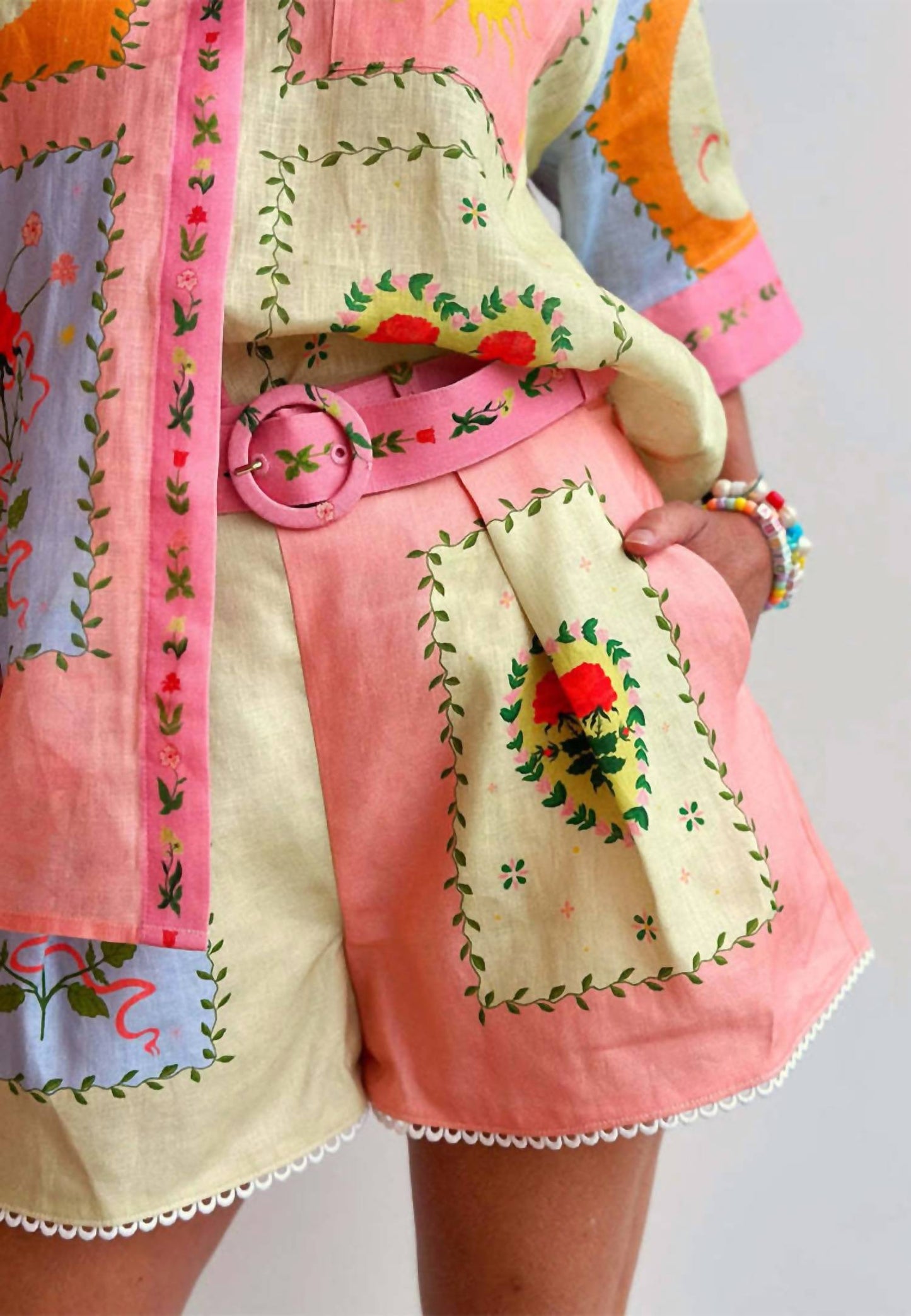 De Vave - Patchwork Print Short Sleeve Shirt and Shorts Set