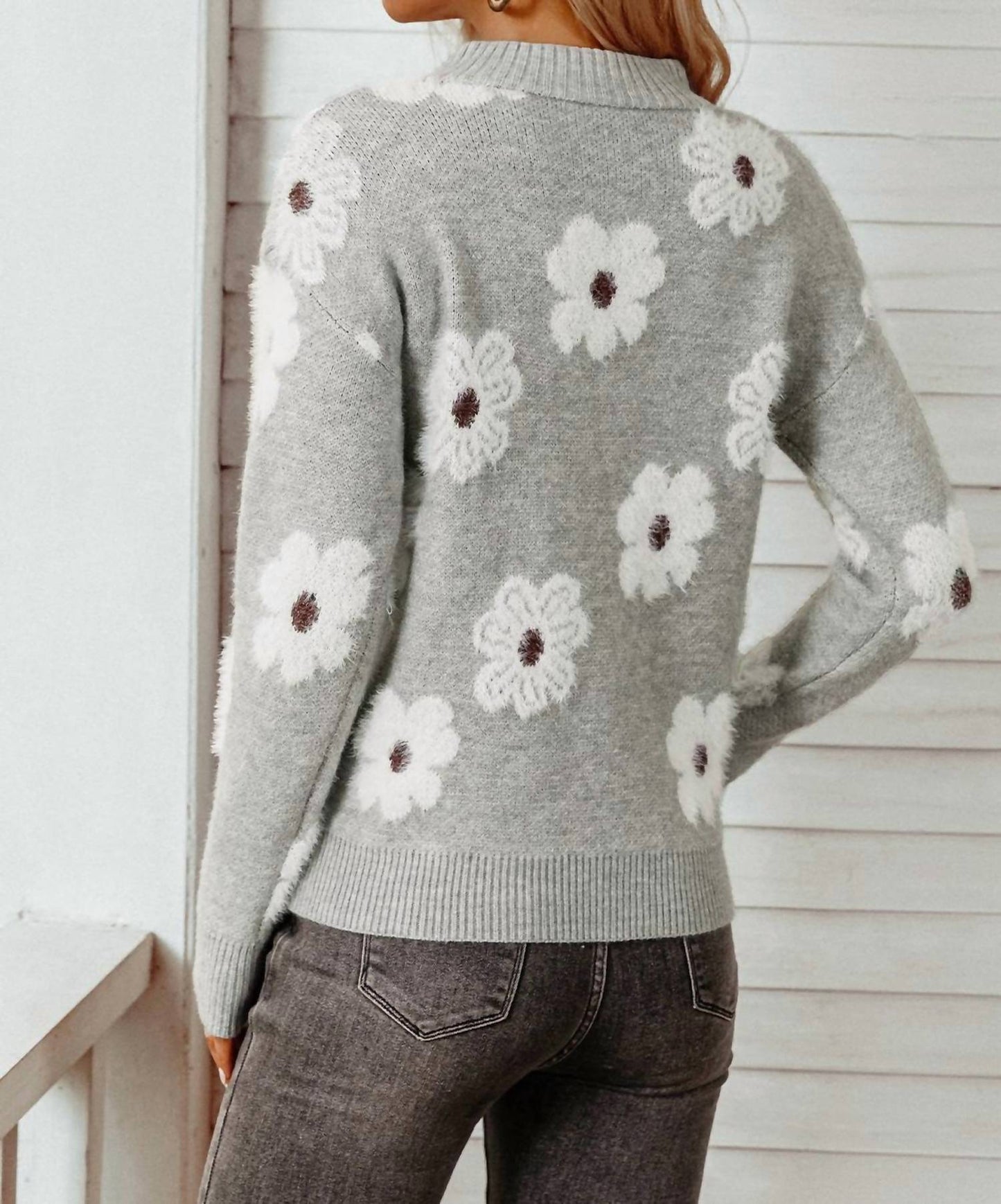 Fashionworks - Floral Half Zip Drop Shoulder Sweater