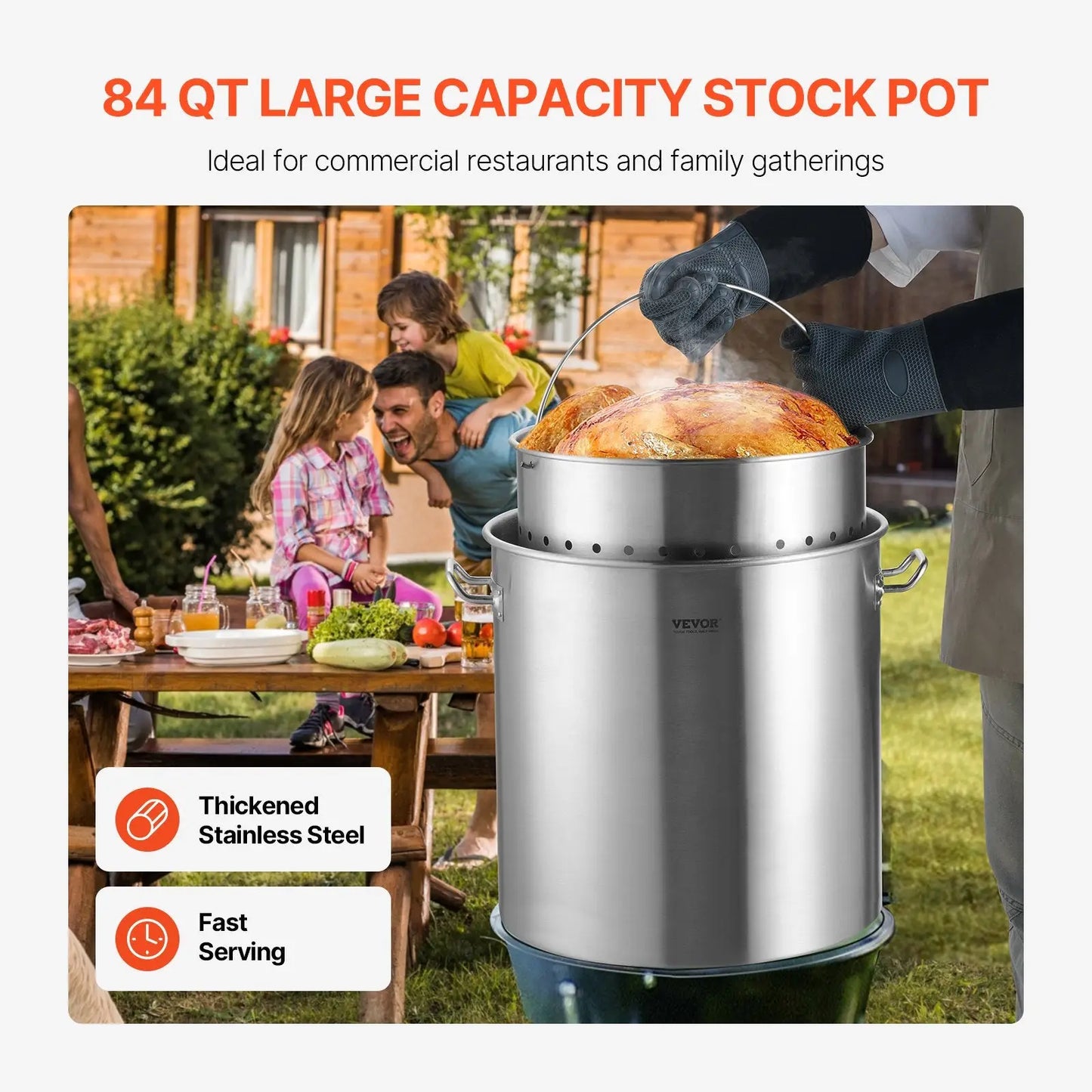 84qt Stainless Steel Stockpot with Strainer Basket