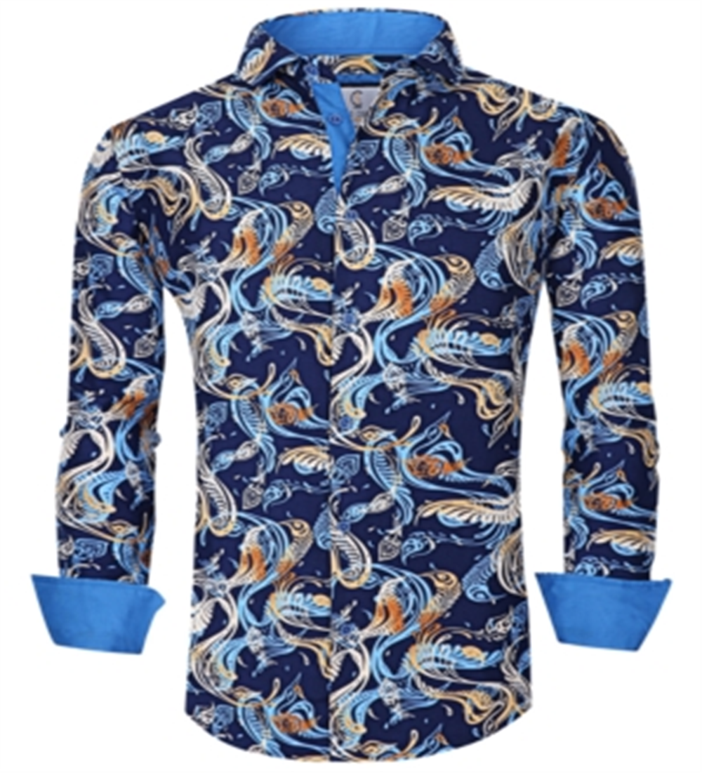 Camisa masculina Suslo Couture Slim Fit manga comprida azul tamanho X-G