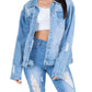 American Bazi - Full Size Painted Back Distressed Denim Jacket