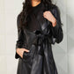Angel Apparel - Vegan Leather Collar Belted Trench Jacket with Pockets