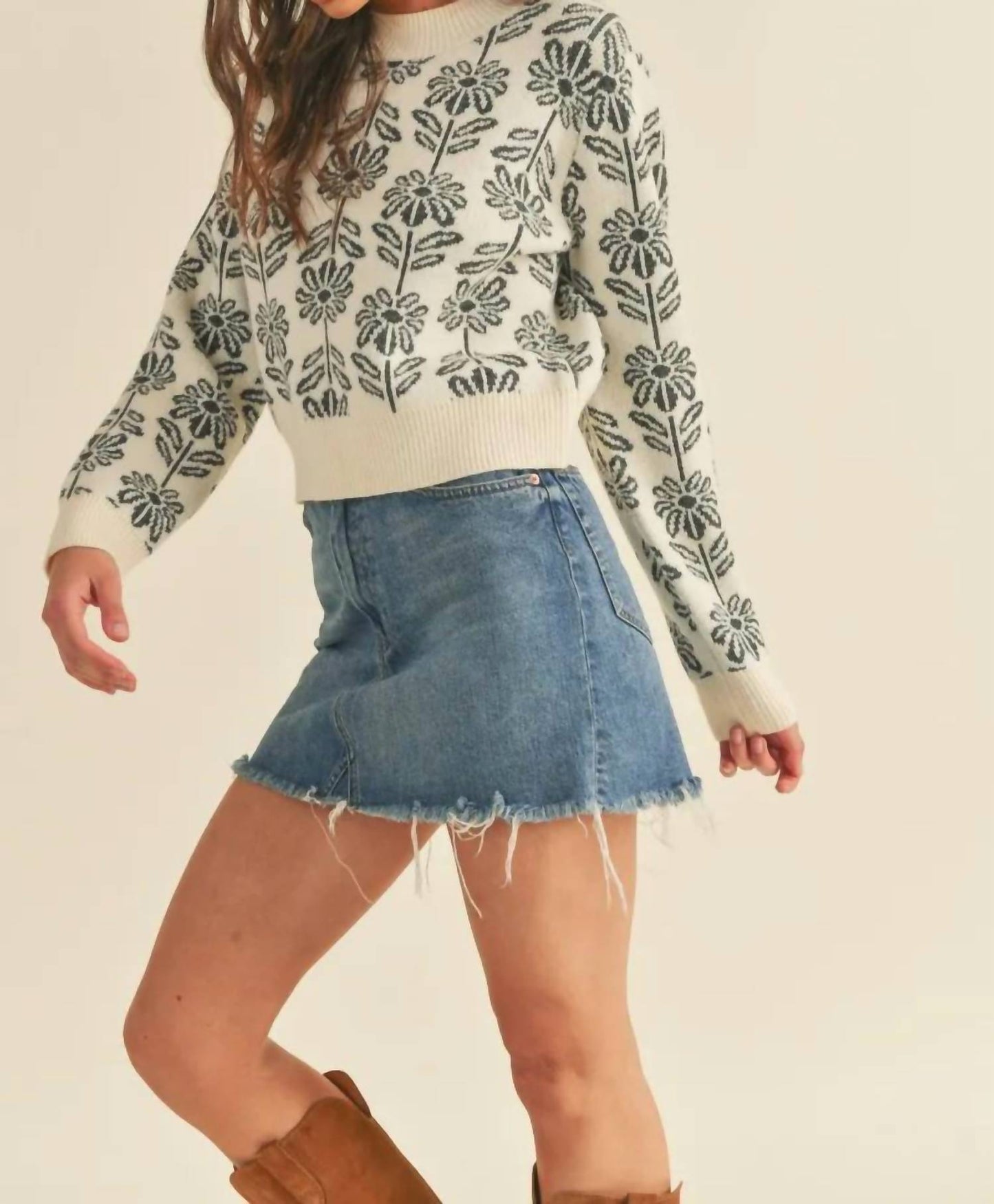 &Merci - Floral Pattern Knit Sweater