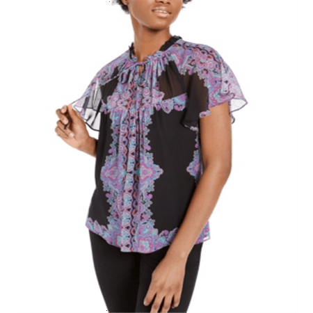 Nanette Lepore Paisley-Print Flutter Top Black Size 6