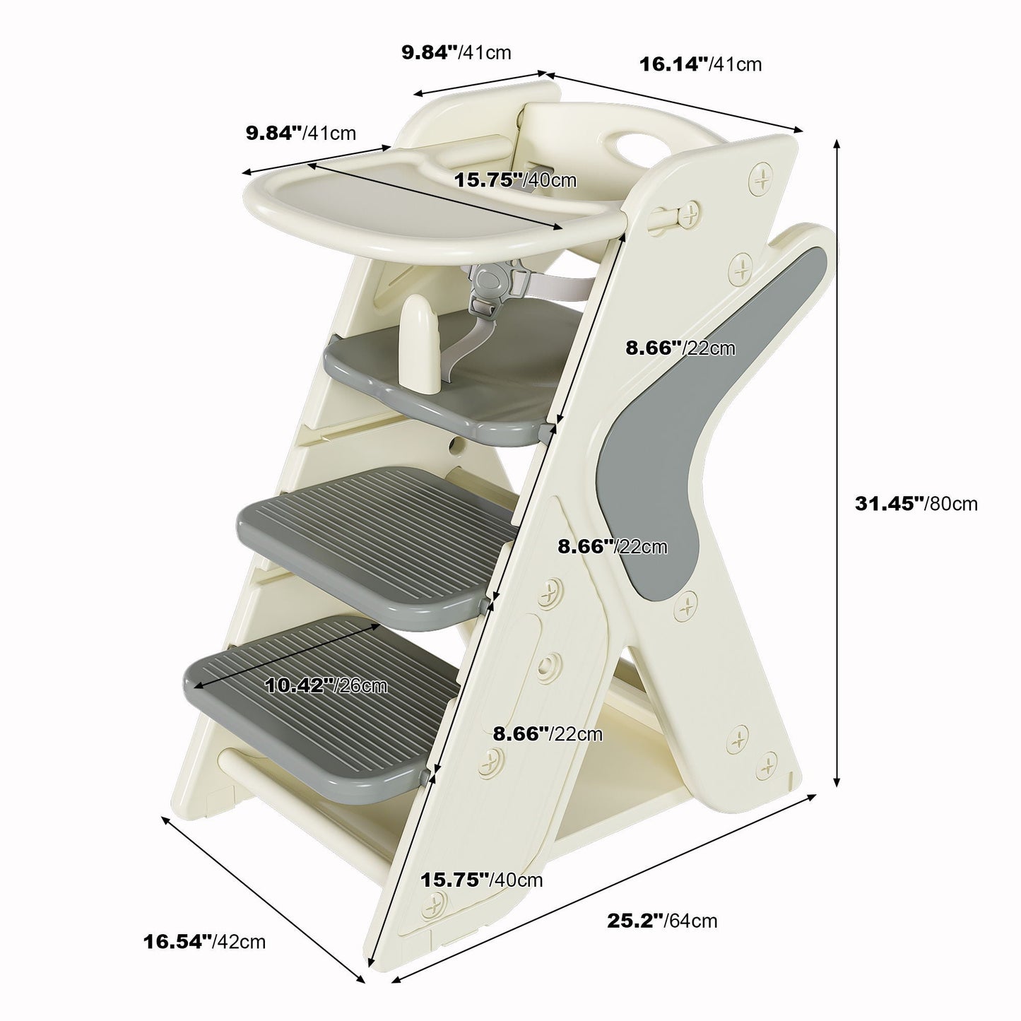 Multifunctional Growing Up Dining Chair With Adjustable Height And 5 Point Seat Belts