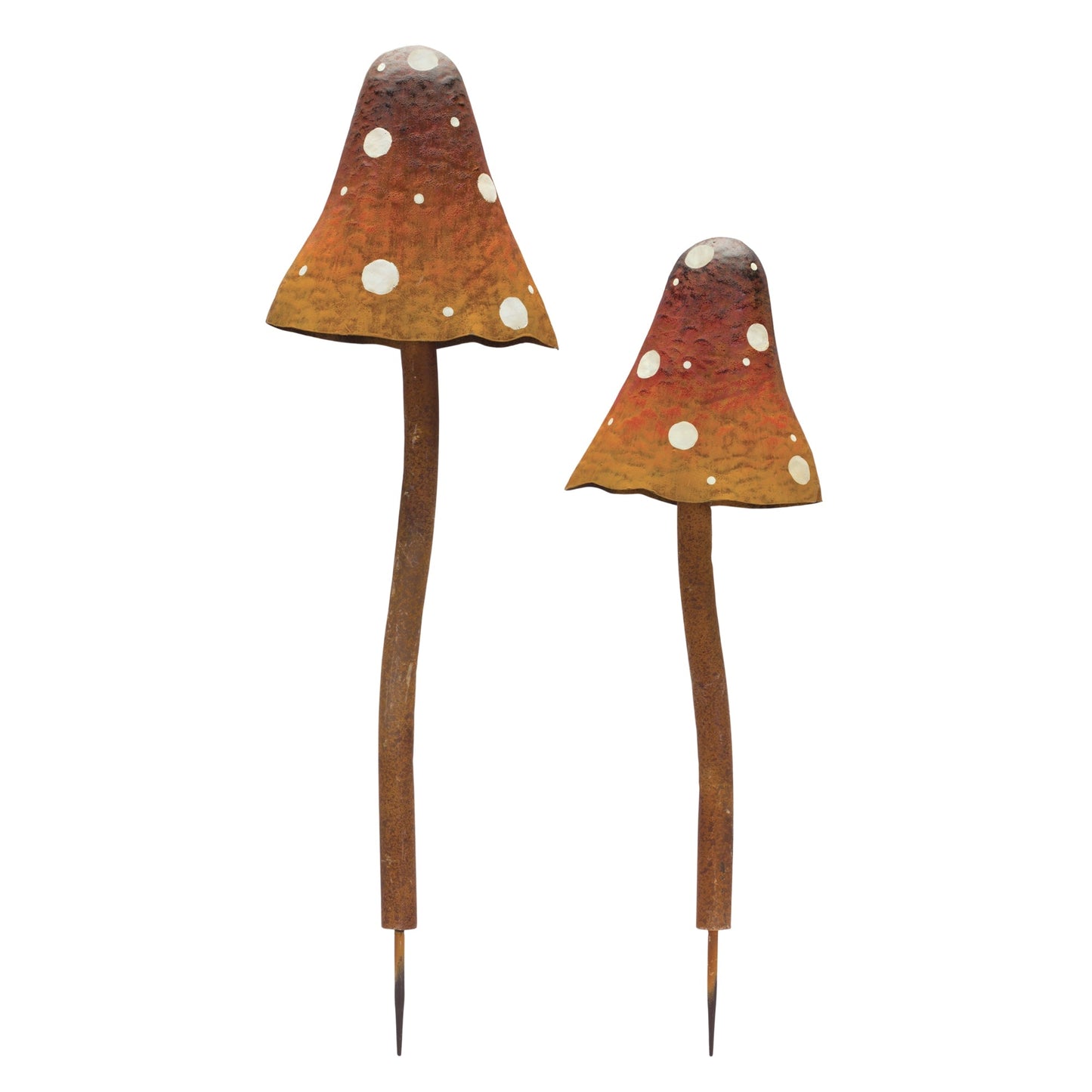 Iron metal mushroom garden stake (set of 2)
