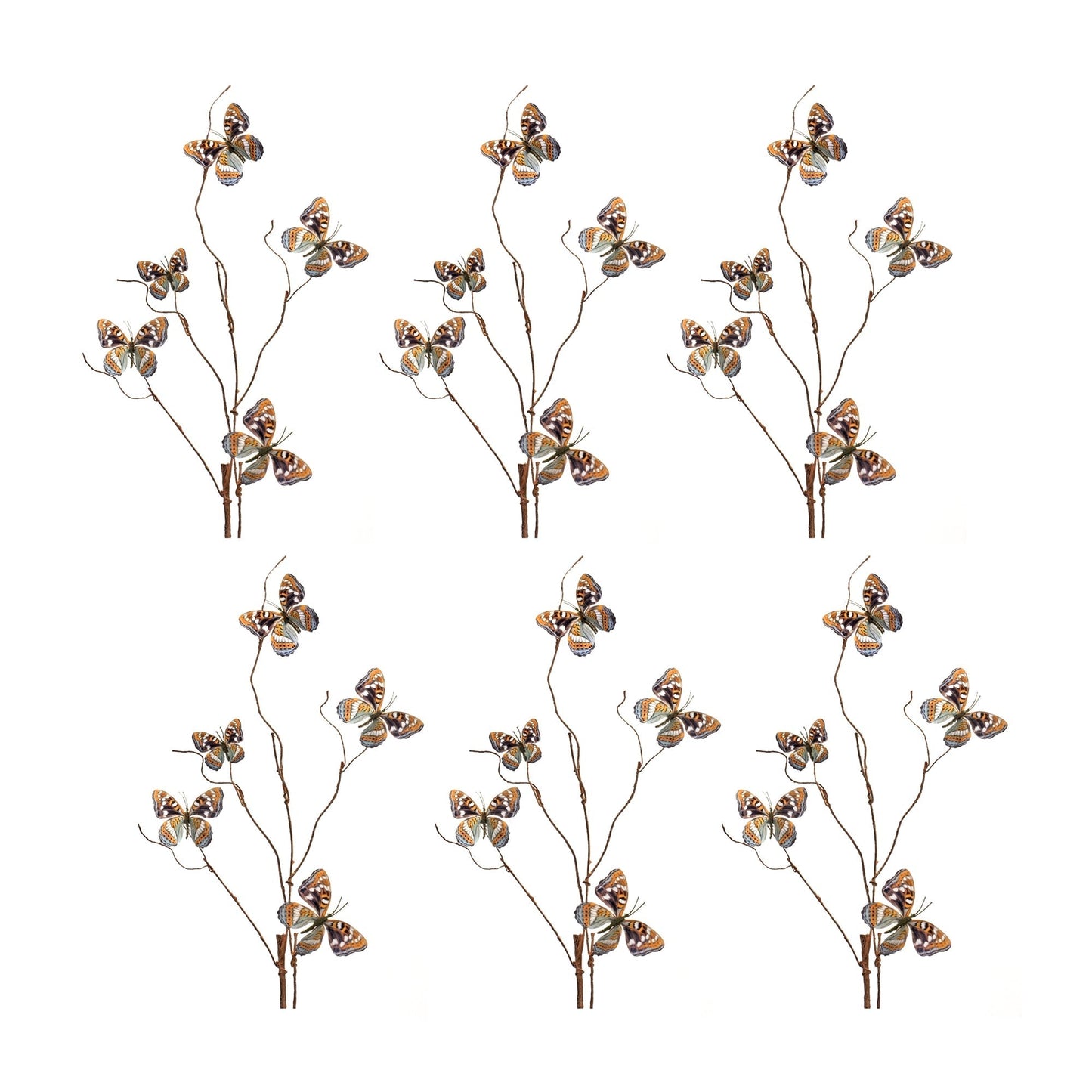 Blue and Orange Wire Butterfly Spray (Set of 6)