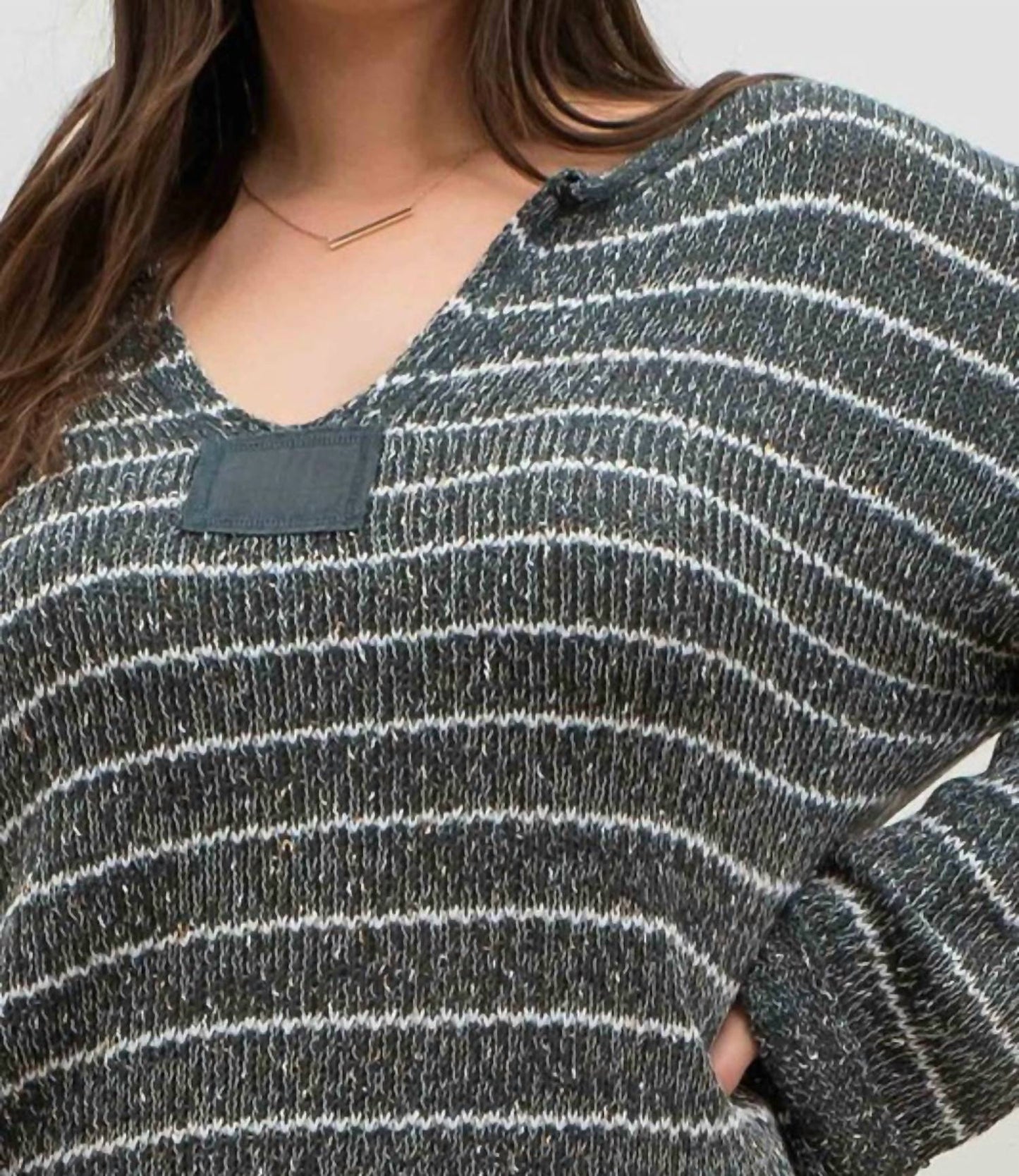 Blu Pepper - Striped Knit Speckled Sweater - Plus