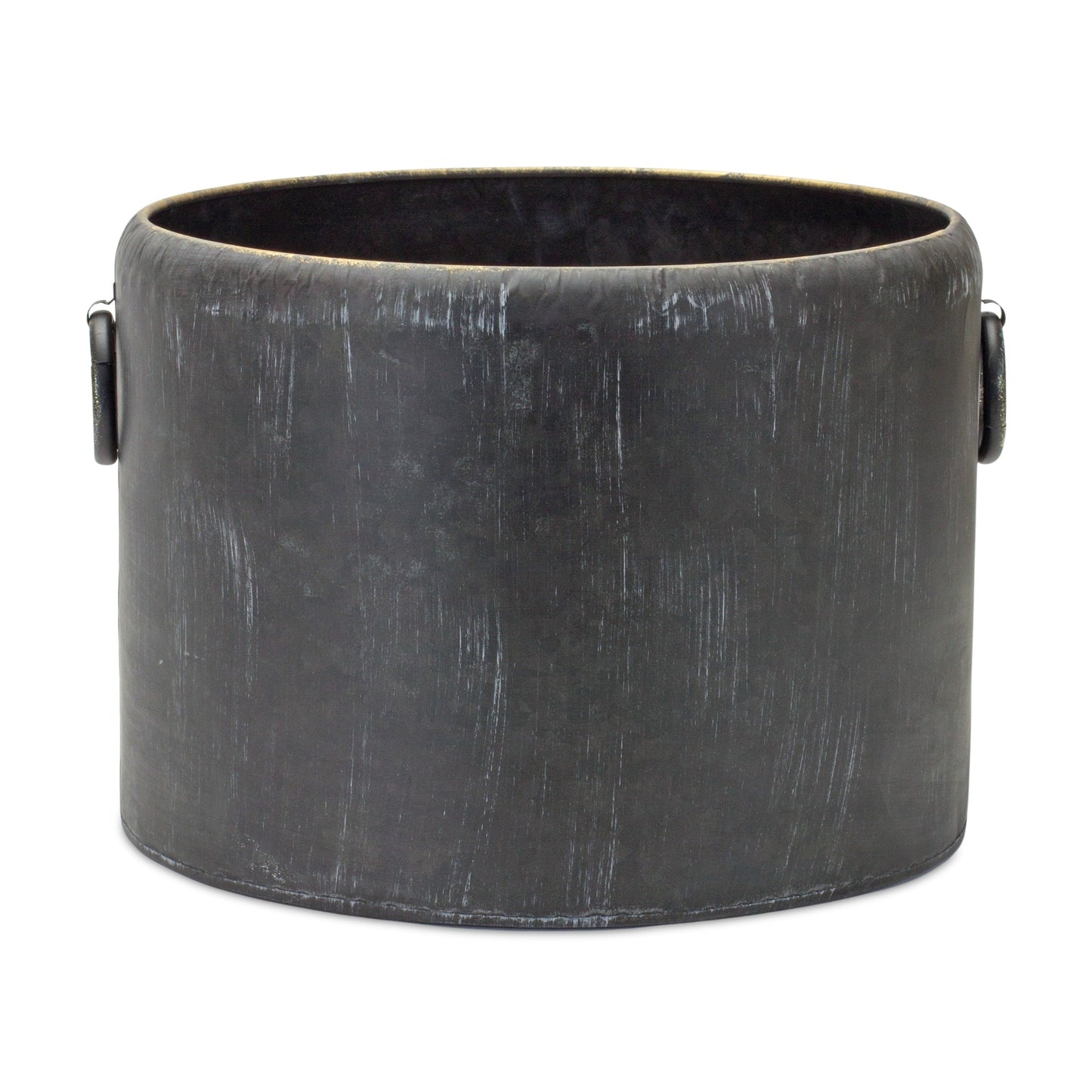 Round Distressed Metal Planter with Handles (Set of 2)