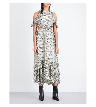 Topshop - Vestido midi com babados e recorte nas costas, estampa animal