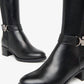 Nerogiardini - Women's Leather Stretch Buckle Knee Boots