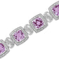 .925 Sterling Silver 7x7 mm Cushion Cut Purple Amethyst and 1/10 cttw Round Cut Diamond Square Shape Tennis Bracelet (I-J Color, I1-I2 Clarity) - 7"