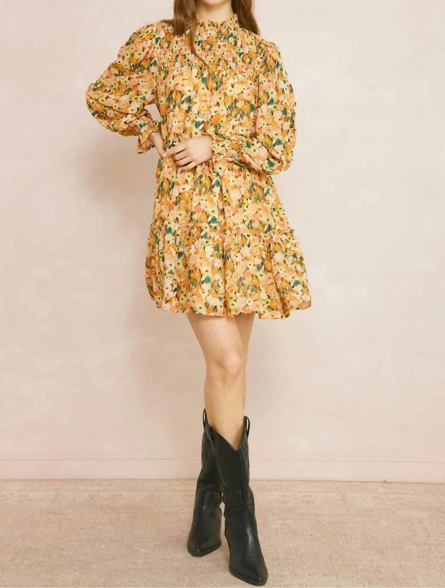 Entro - Floral Print Smocked Dress