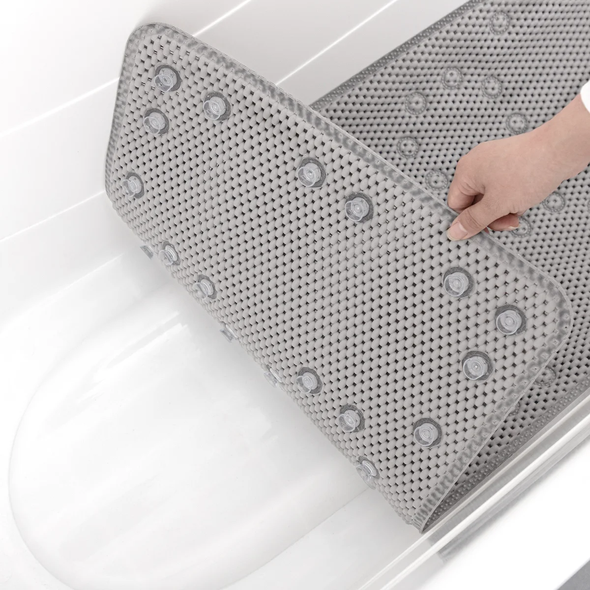 Tapete de banho de espuma dupla antiderrapante de 36 pol. x 17 pol. com 58 ventosas - 3 cores