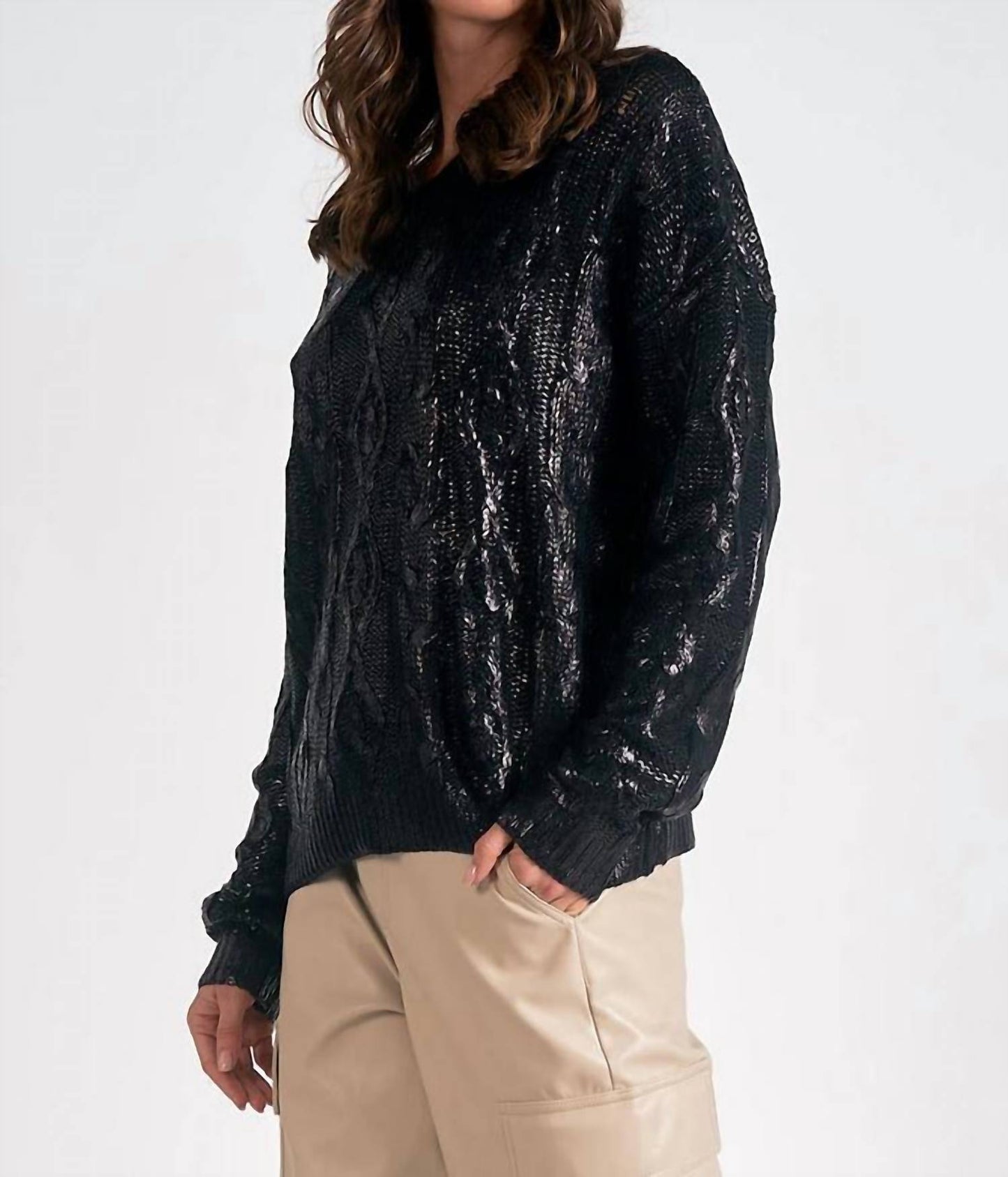 Elan - Metallic Cable Crewneck Sweater