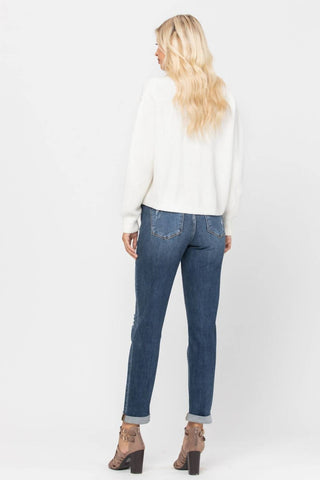 Judy Blue - Calça jeans slim fit com cintura média e punho destruído