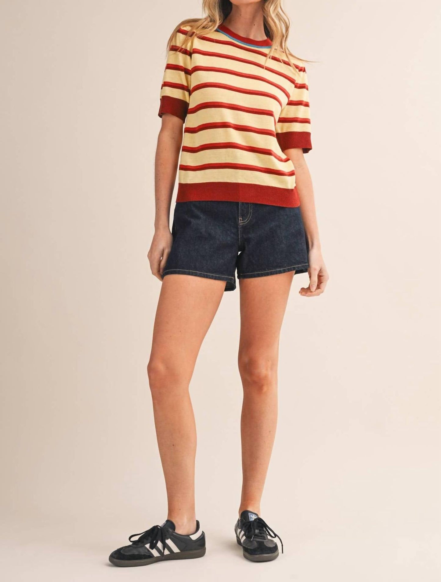 &Merci - Striped Short Sleeve Sweater