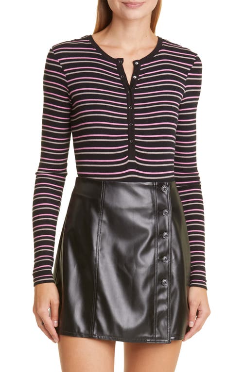 ATM Anthony Thomas Melillo Stripe Henley Bodysuit in Black Combo at Nordstrom, Size Small