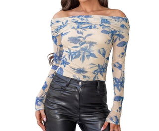 Verte - Blusa de malha floral Marlow com ombros à mostra