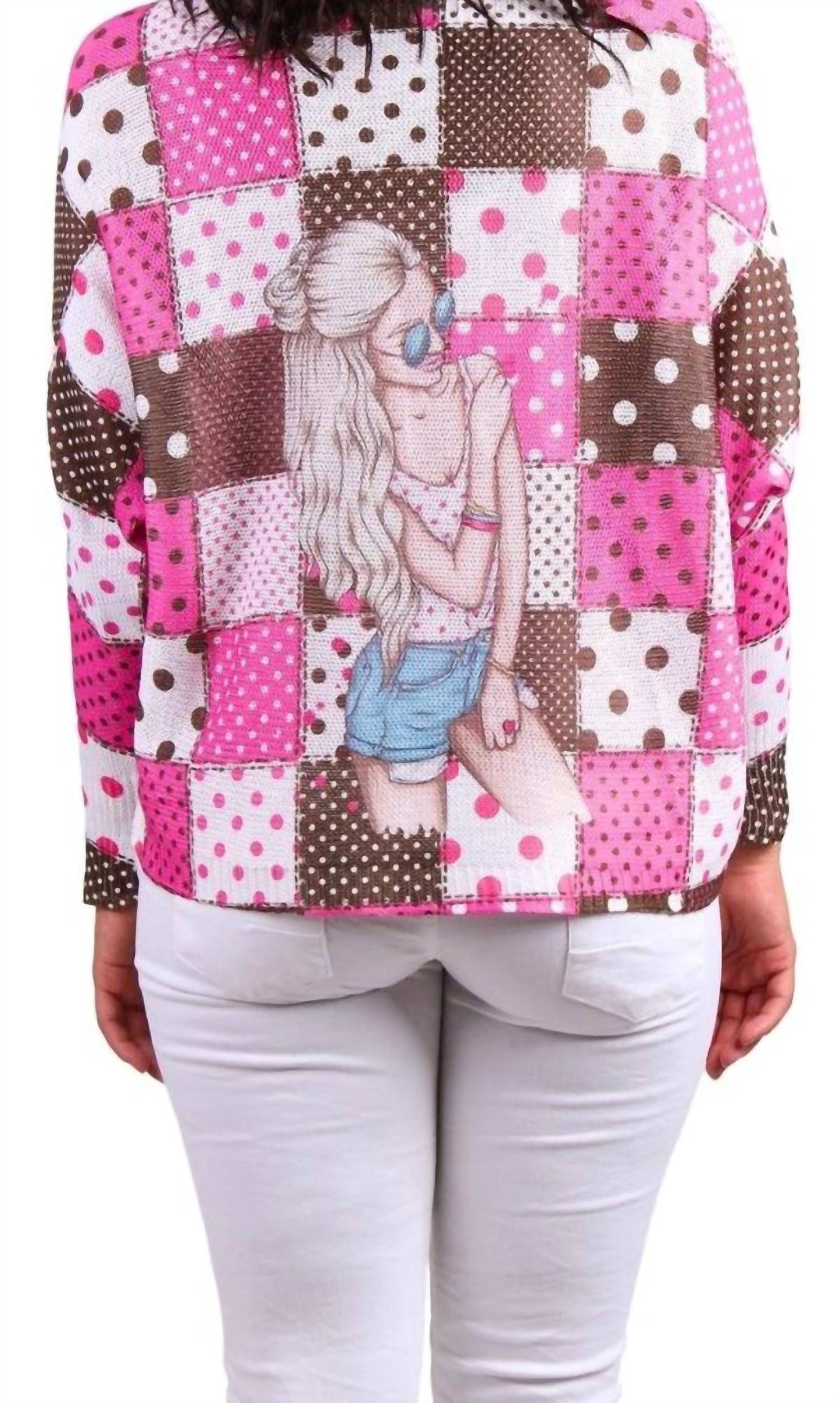 Gigi Moda - Daria Checker Girl Print Batwing Sweater