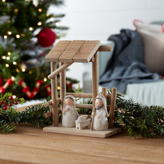Wooden Creche Nativity Scene 9"H