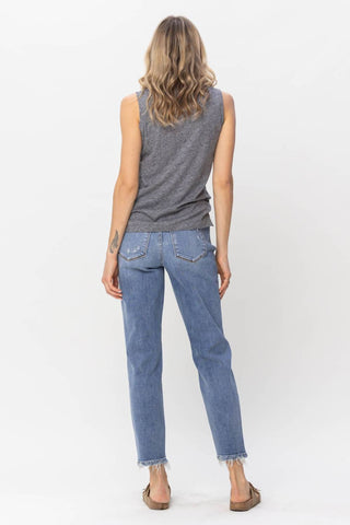 Judy Blue - Calça jeans boyfriend de cintura alta com botões e botões