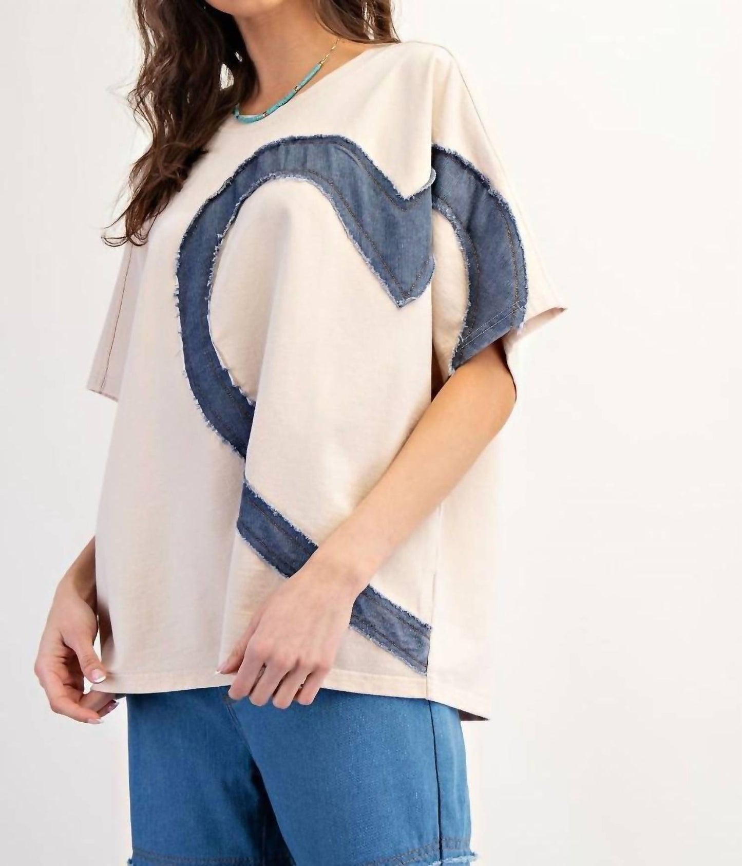 Easel - Heart Patch Knit Top