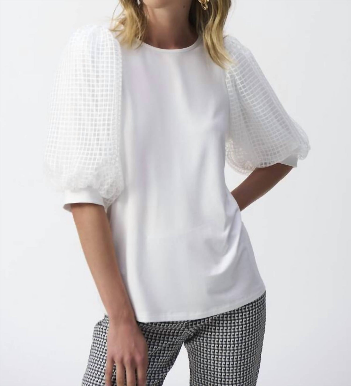 Joseph Ribkoff - Sheer Puff Sleeve Pullover Top