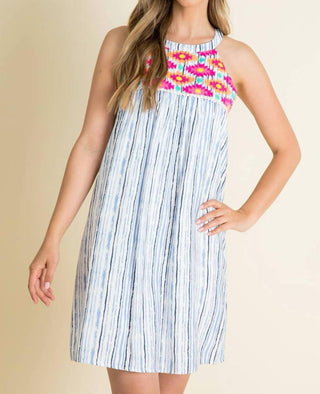 Thml - Stripe Embroidered Halter Dress