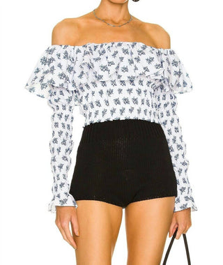 Caroline Constas - Blusa Lydia com estampa floral e ombros de fora, mangas compridas