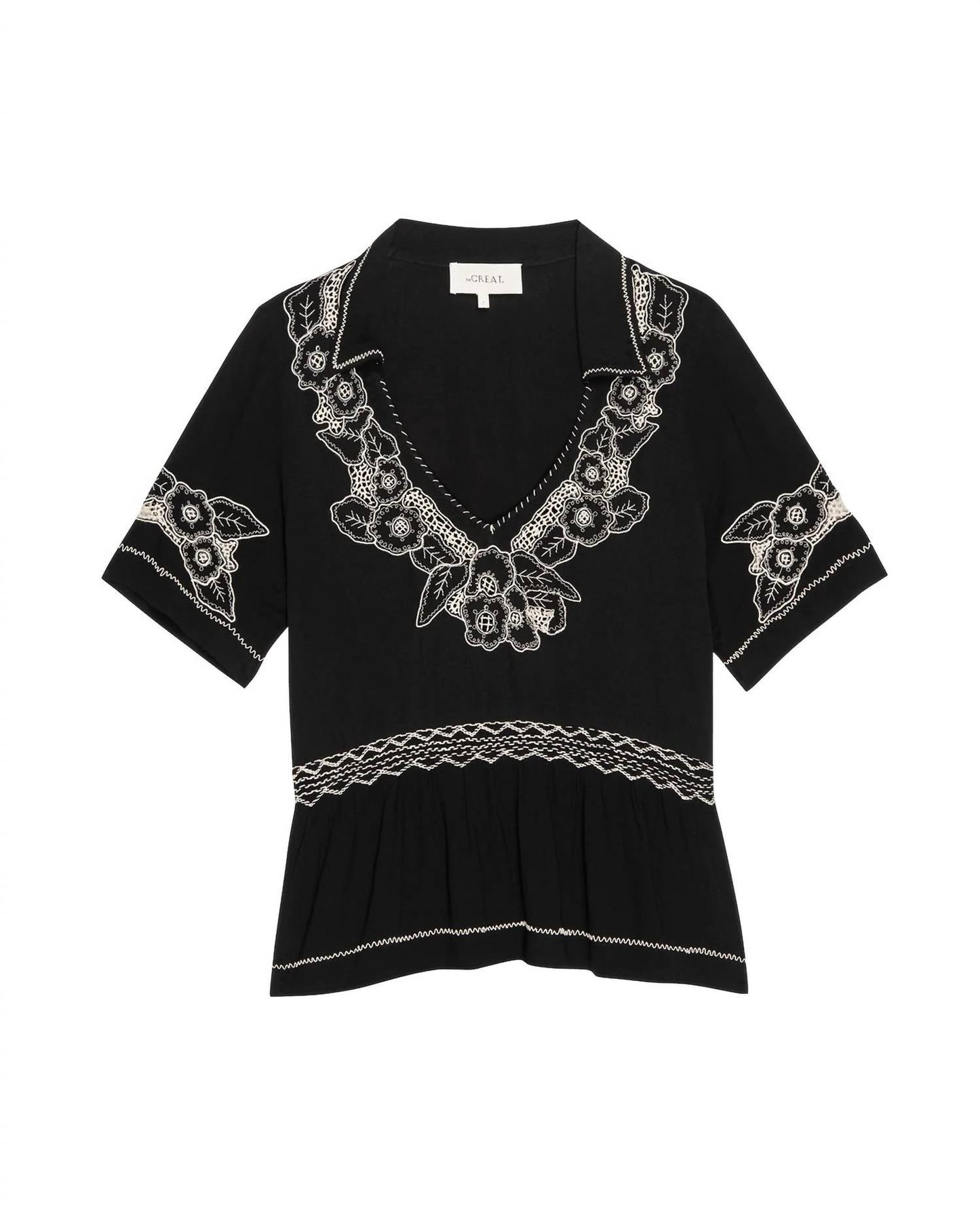 The Great. - Crest V Neck Short Sleeve Top
