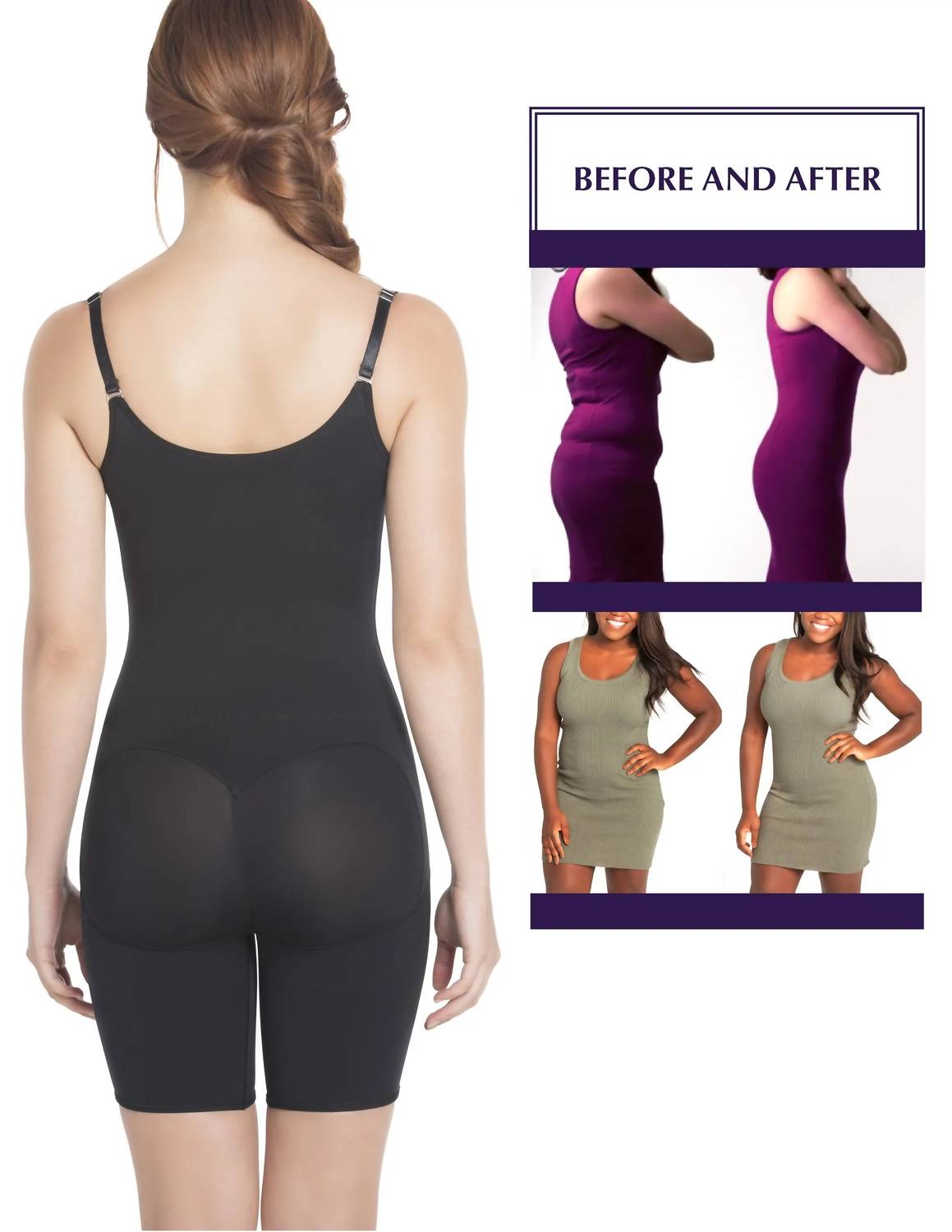 Siluets - Slimming Braless Mid-thigh Body Shaper With Latex