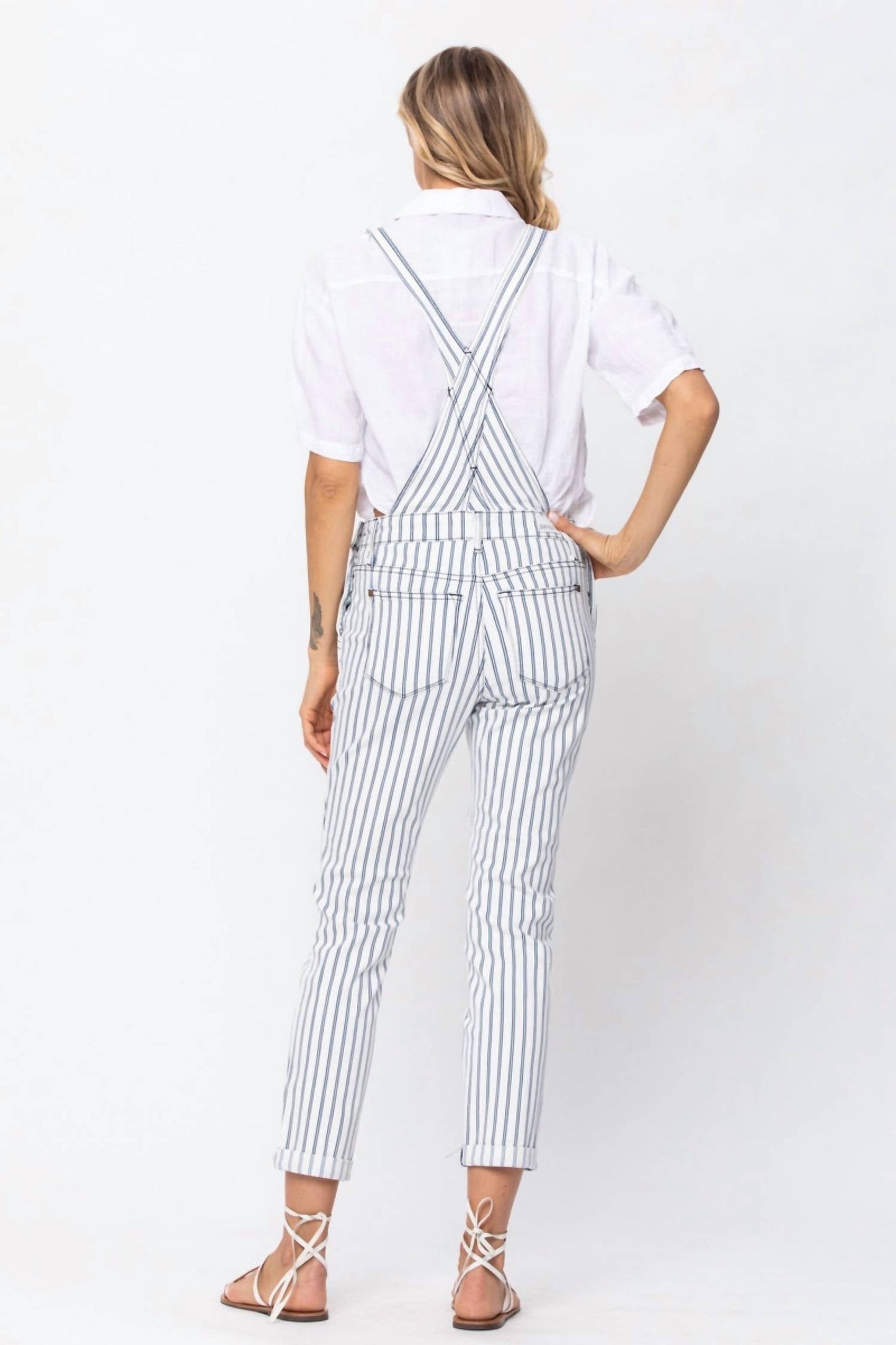 Judy Blue - Railroad Striped Slim Boyfriend Overalls
