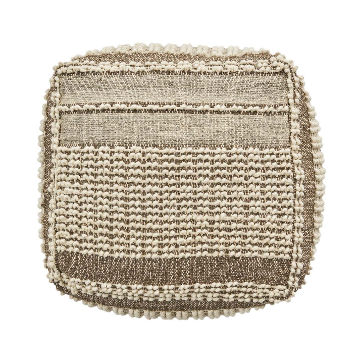 Rustic Wool and Cotton Large Pouf Handcrafted Tufted Design - Brown / Beige