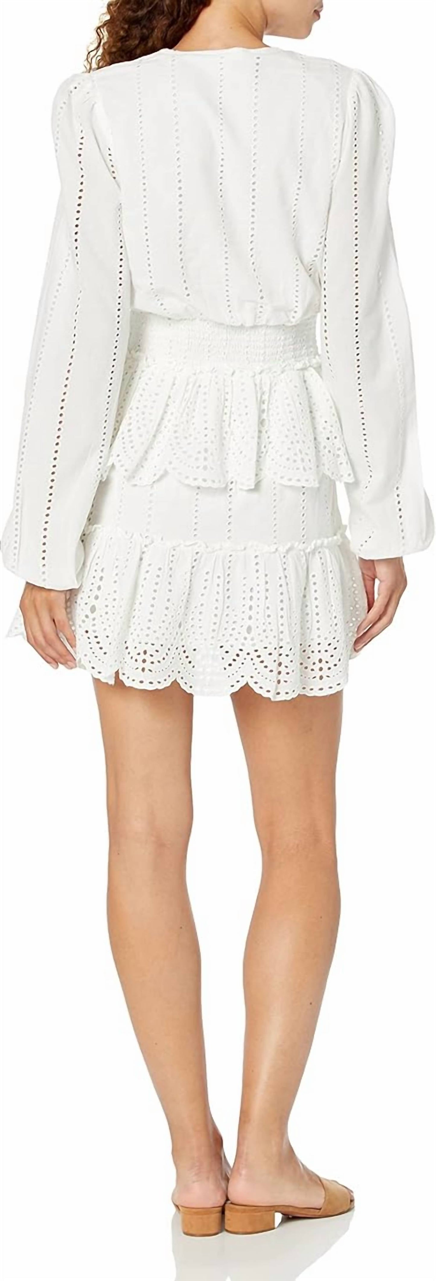 Steve Madden - Longsleeve V-neck Eyelet Tiered Dress