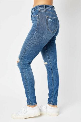 Judy Blue - Jeans Skinny Destroy com Controle de Barriga de Cintura Média