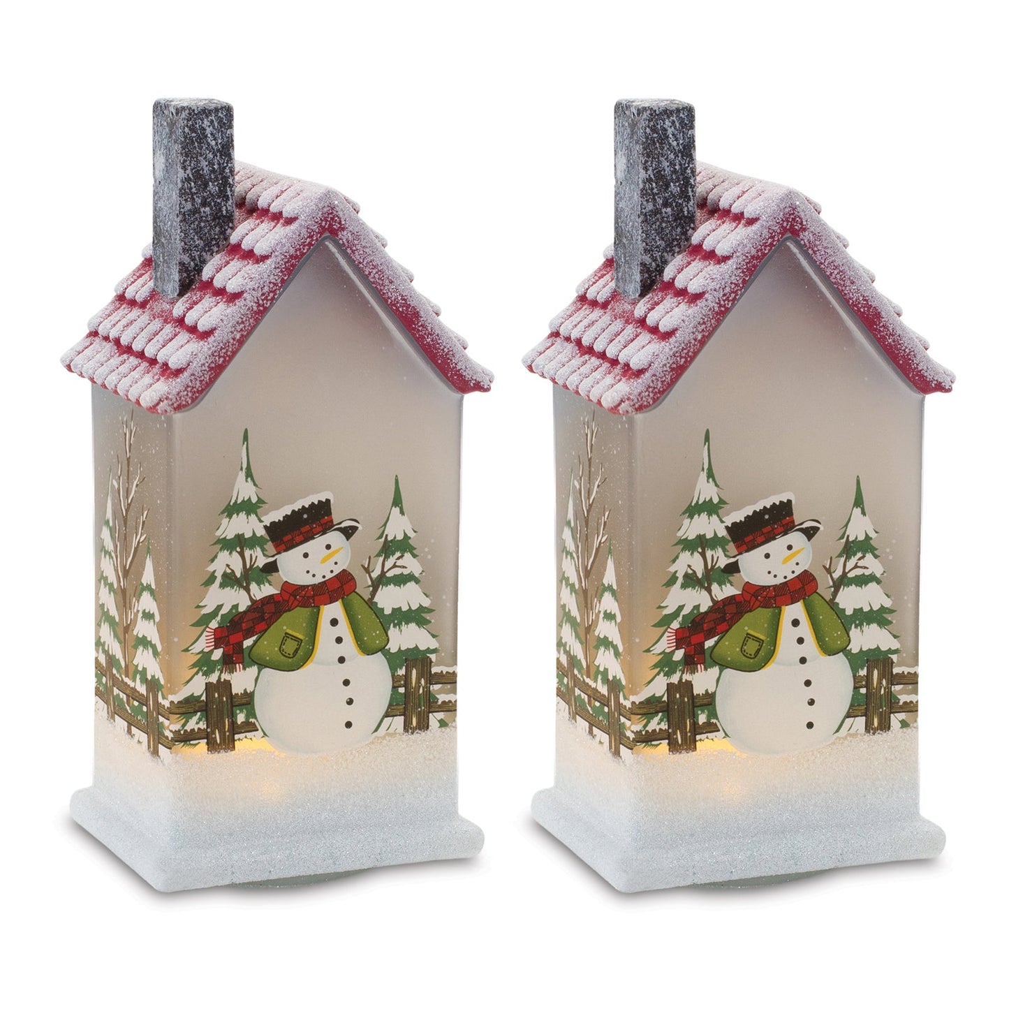 LED Lighted House with Snowman (Set of 2)