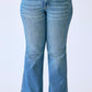 Judy Blue - Women's Tummy Control Petite Flare Double Button Waist Band Jeans