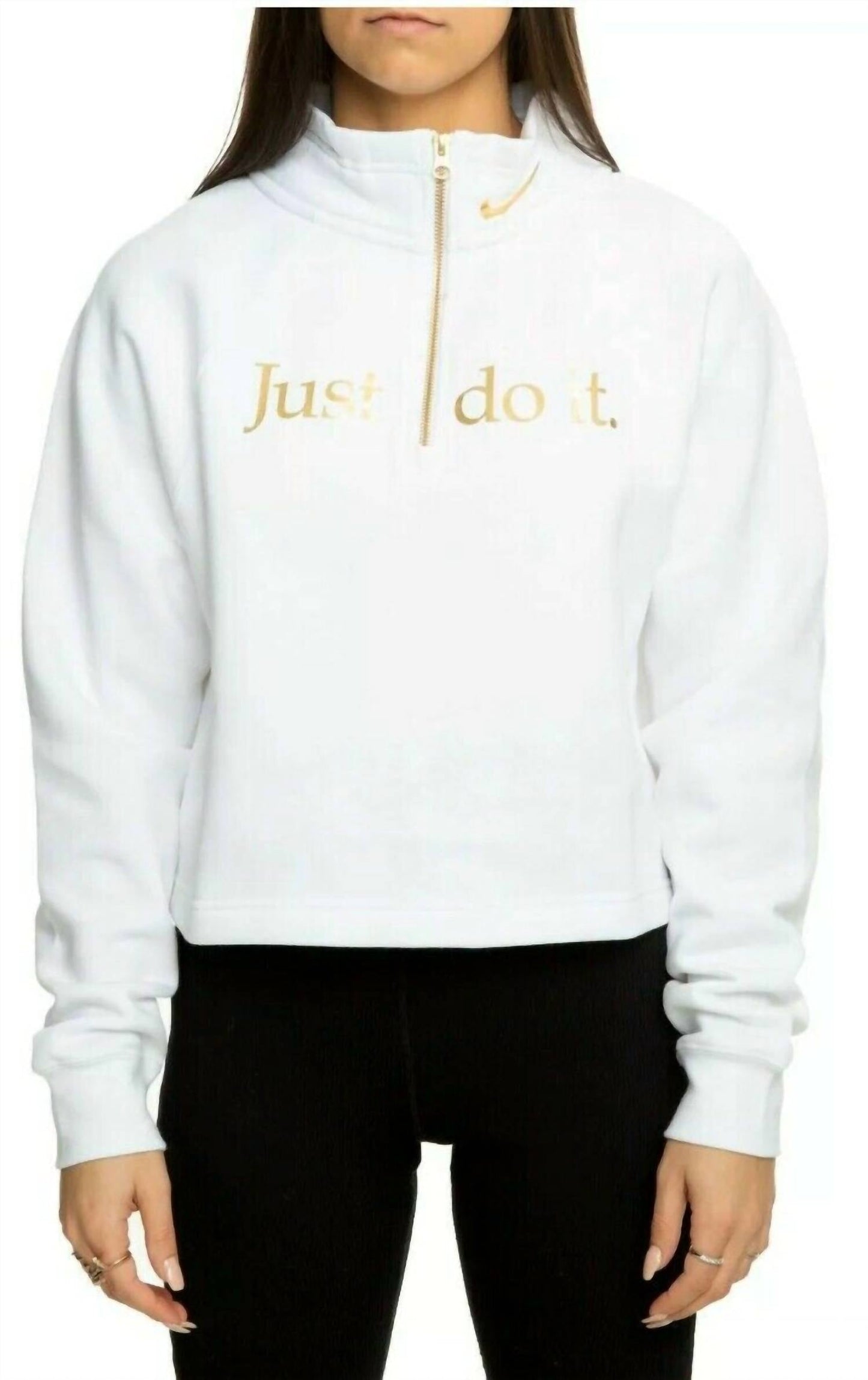 Nike - Shine Quarter Zip Crop Pullover Funnel Neck Sweatshirt