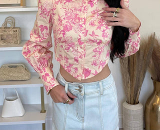 Olivaceous - Fiona Floral Puff Sleeve Corset Top