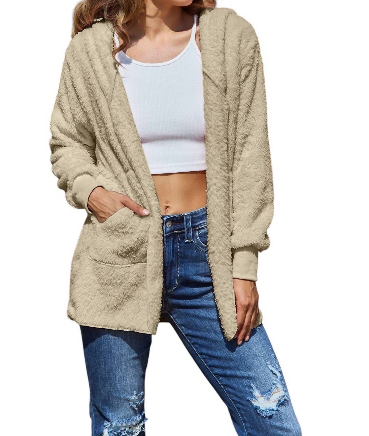 Double Take - Full Size Teddy Hooded Jacket with Pockets